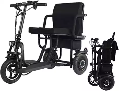 YEBEI - Monopattino elettrico a 3 ruote, pieghevole, per anziani disabili, supporto 280 kg, peso solo 58 kg (30 km)