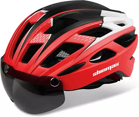 Shinmax Casco Bici con Luce di LED,Certificato CE, Casco con Visiera Magnetica Staccabile