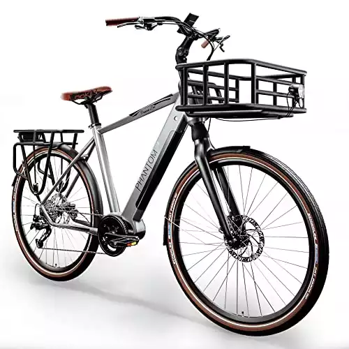 Phantom City + Basket, bicicletta elettrica da 28", batteria al litio LG da 13 Ah, motore centrale, bicicletta elettrica elettrica da 36 V, 470 Wh